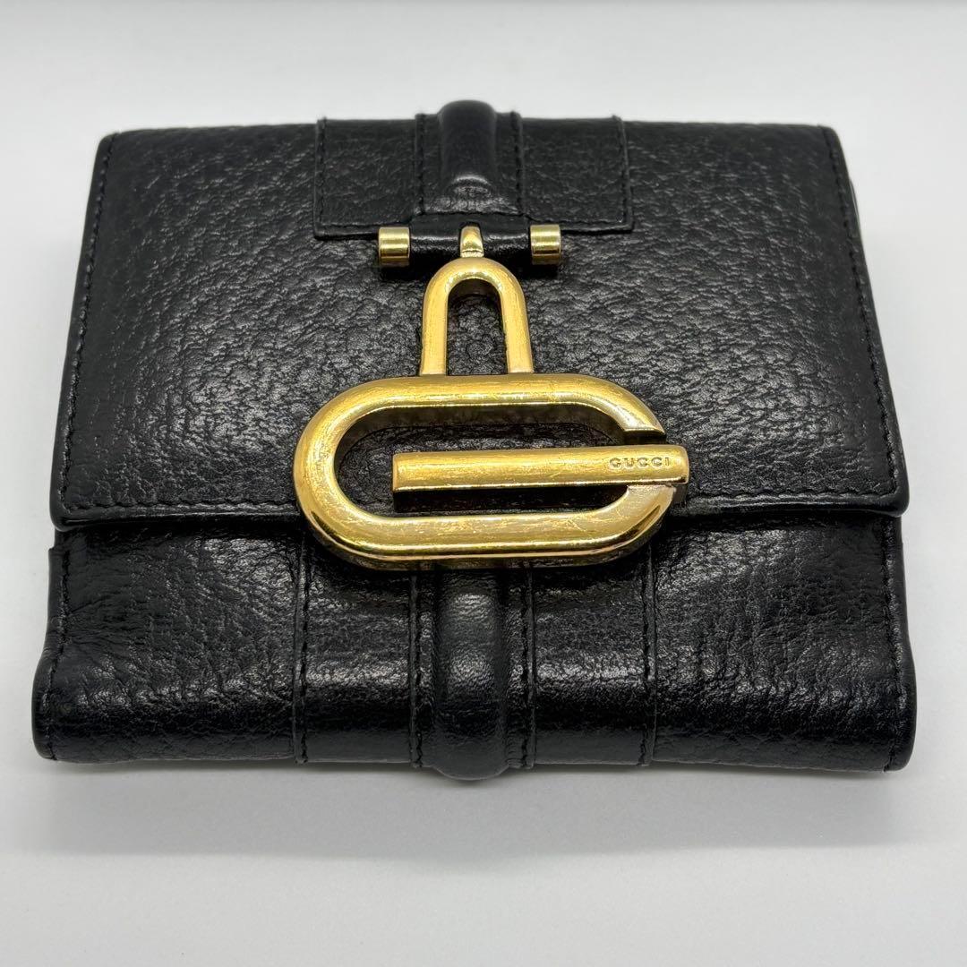 GUCCI 二つ折り財布 マーモント Wホック レザー 黒 男女兼用 正規品
