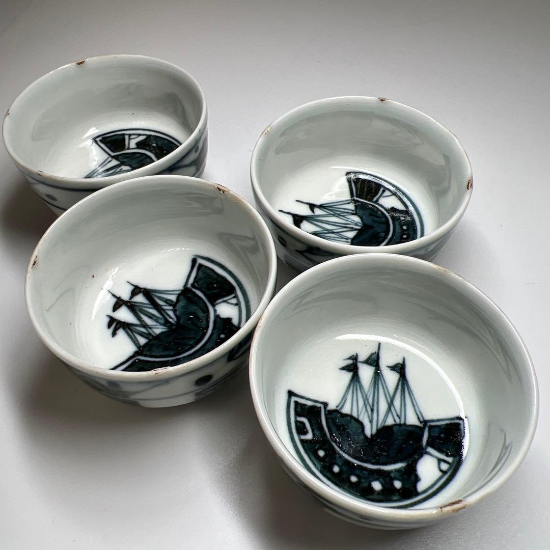 唐物　古染付　煎茶碗5客　木箱付　口径6.4㎝ 東Y7-0812①タウサ