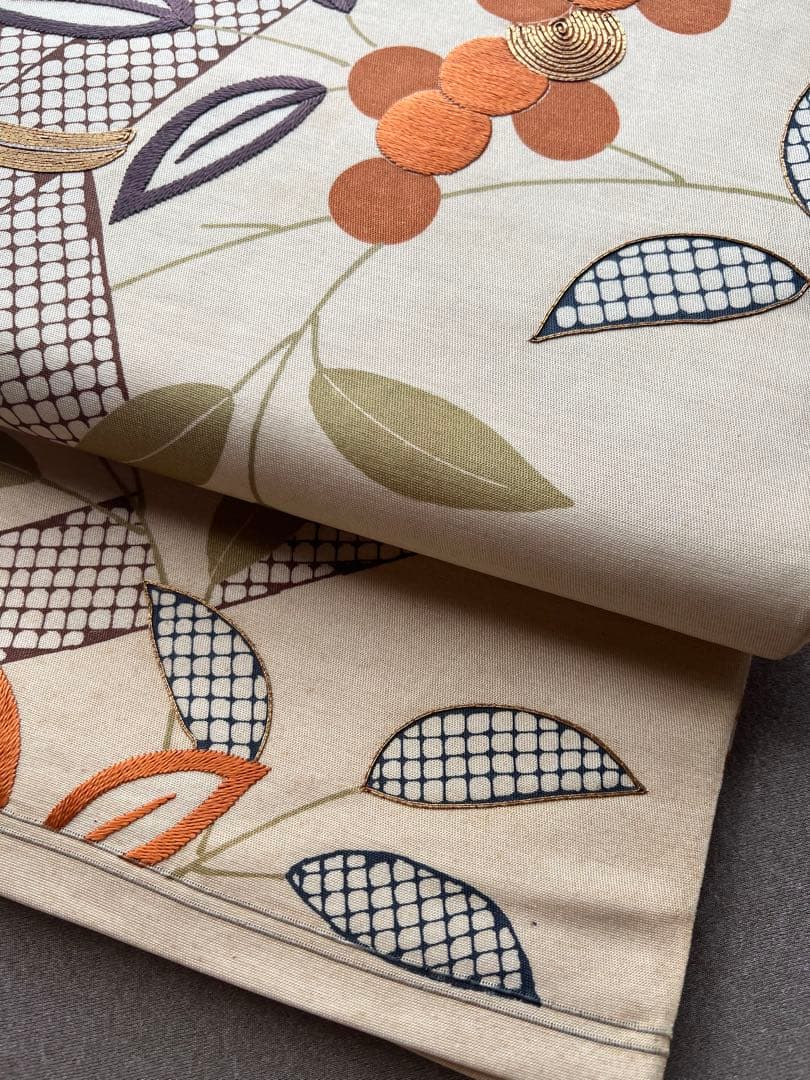 アンティーク帯　染め　南天　正絹