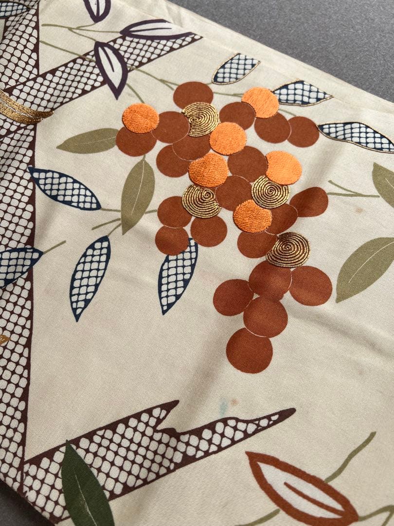 アンティーク帯　染め　南天　正絹