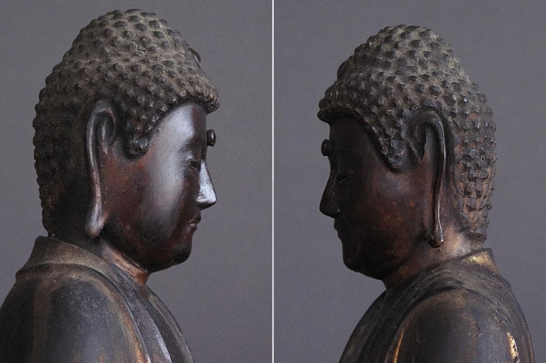 時代 古仏像!!『木造 阿弥陀如来立像』総高48㎝ 像高40.5㎝