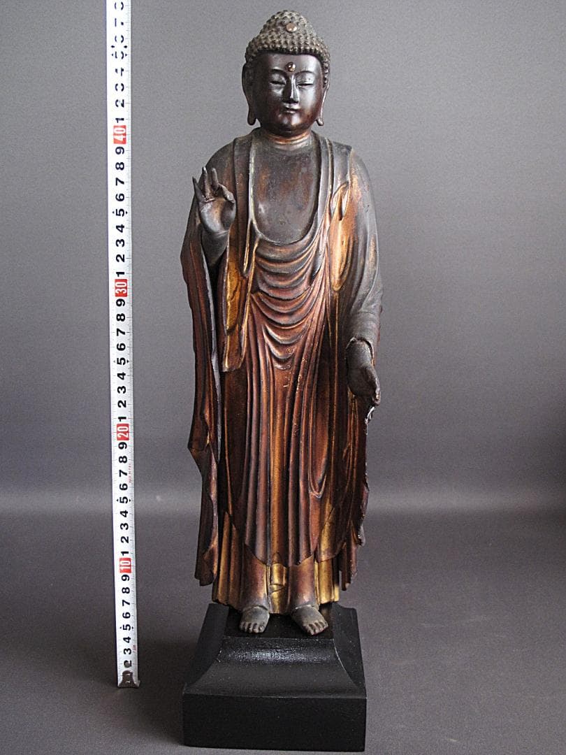 時代 古仏像!!『木造 阿弥陀如来立像』総高48㎝ 像高40.5㎝