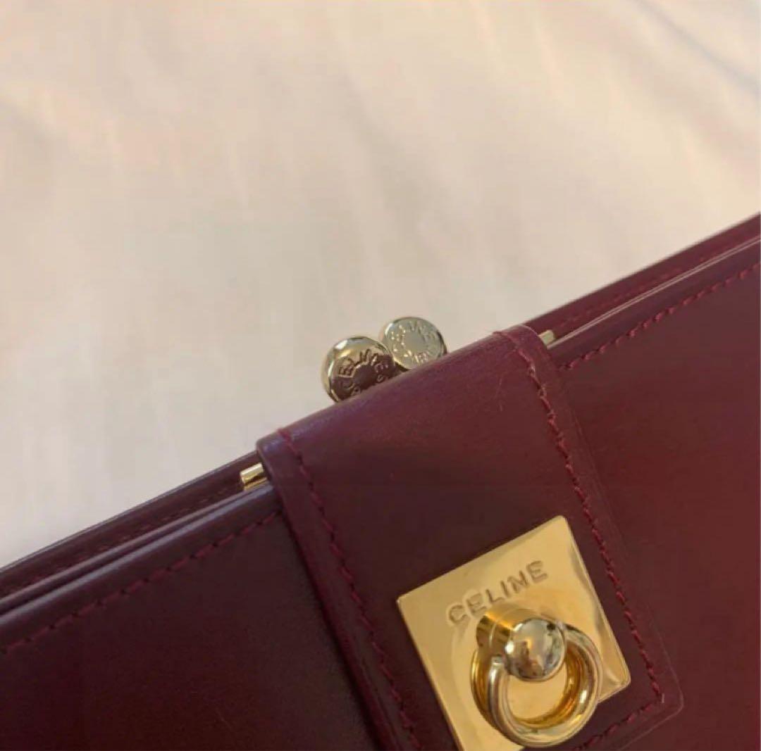 【希少】セリーヌ　ヴィンテージ　ロゴサークル　ゴールド金具　レザー　ボルドー