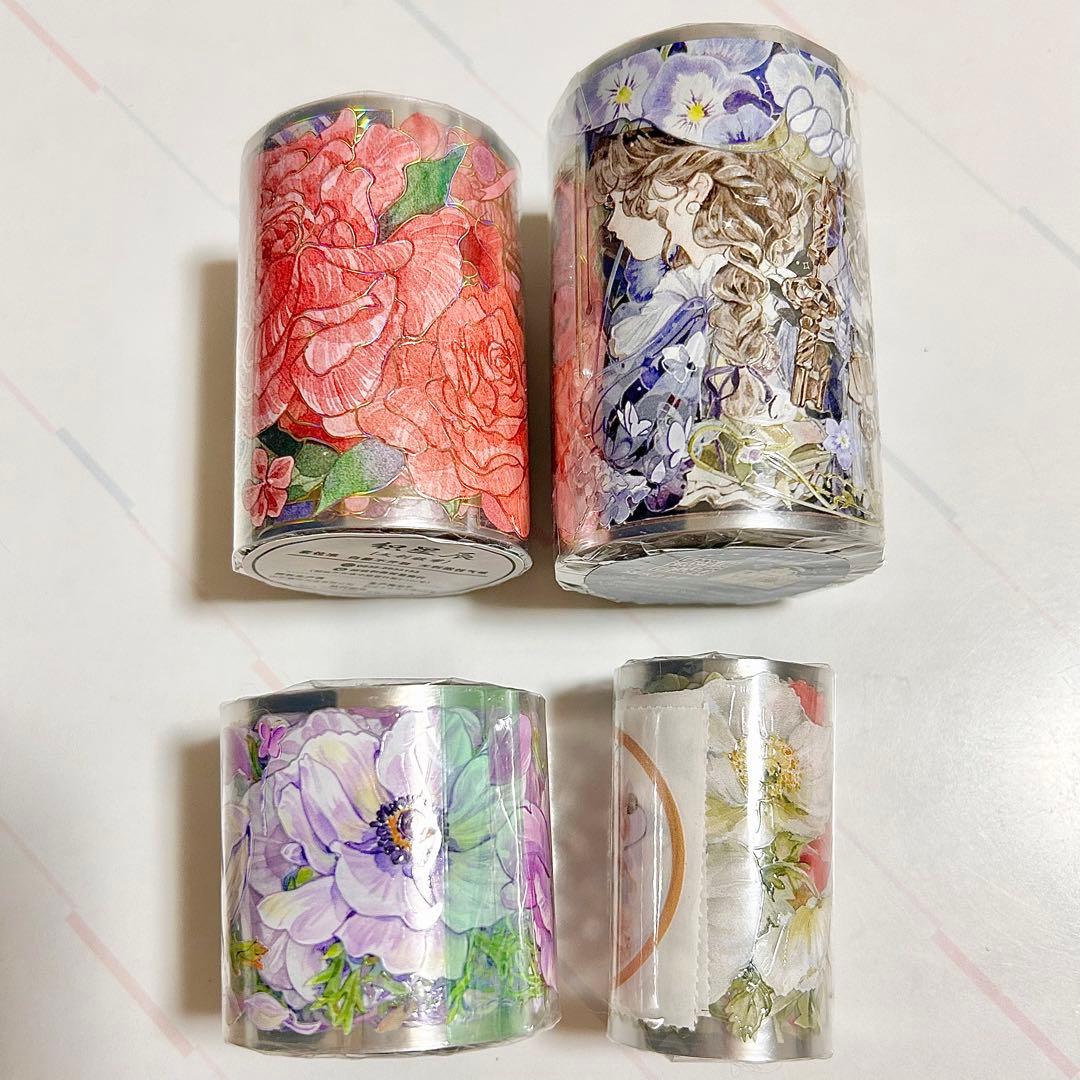 【新品未使用】4ロール　まとめ売り　花柄マスキングテープ コラージュ　海外マステ