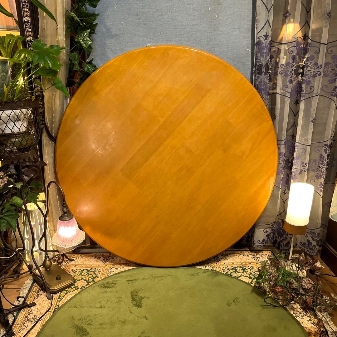 sale ラウンドテーブル　1０５　丸テーブル　無垢材仕上げ収納付き