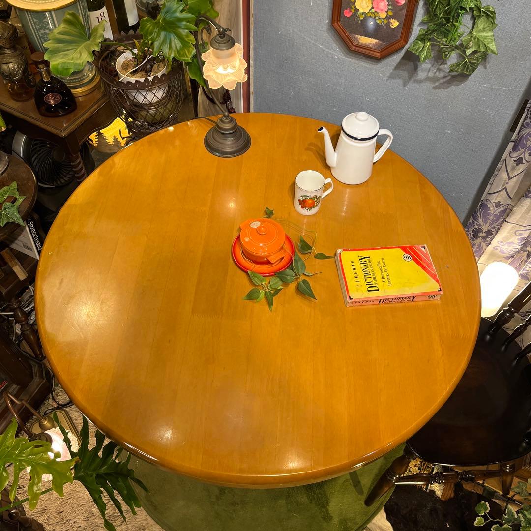 sale ラウンドテーブル　1０５　丸テーブル　無垢材仕上げ収納付き