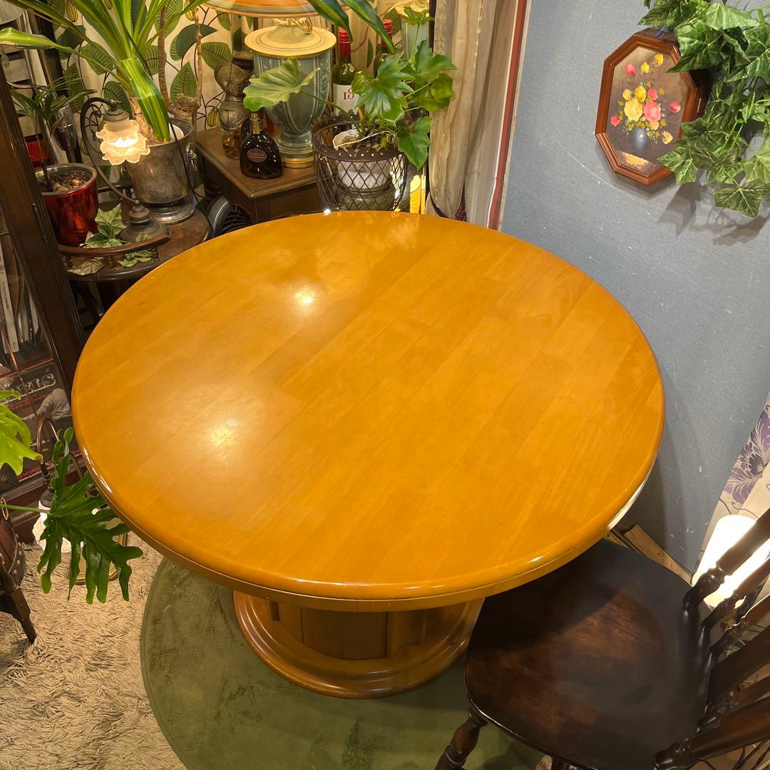 sale ラウンドテーブル　1０５　丸テーブル　無垢材仕上げ収納付き