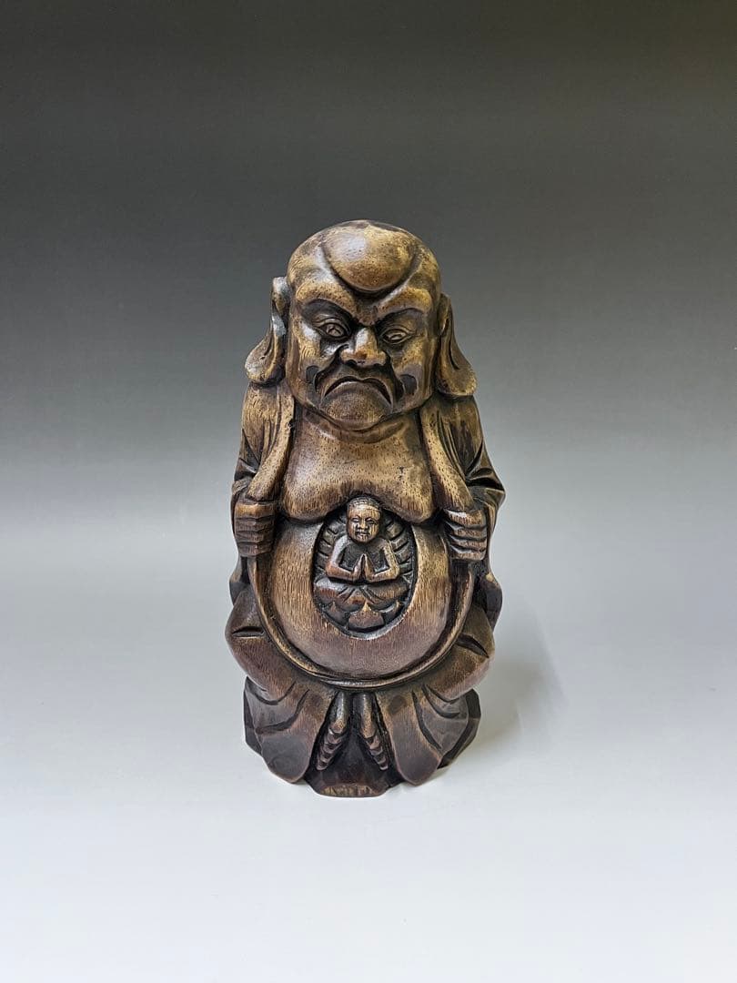 E408 古竹製達磨大師像　竹製　細密彫刻　竹工芸 仏像　仏教美術　骨董品
