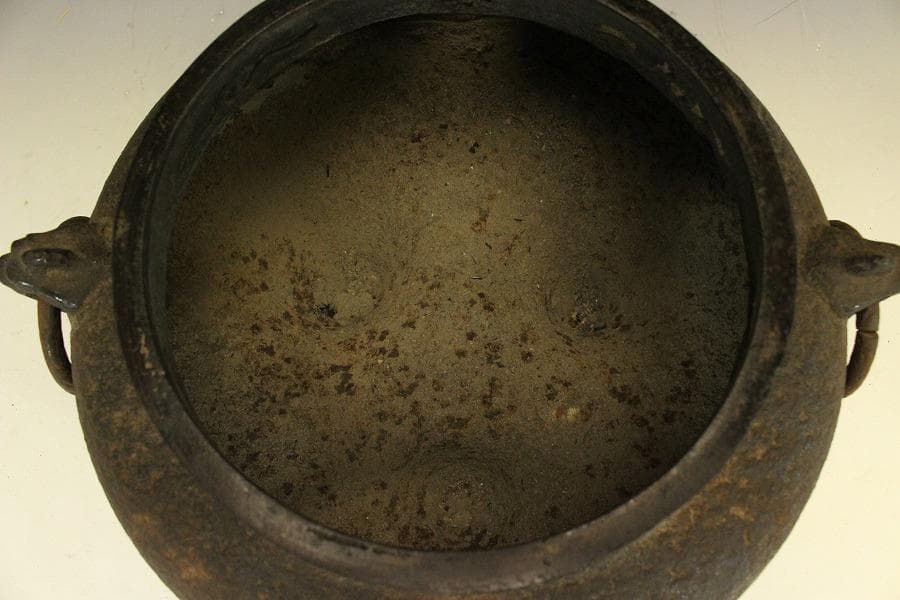 茶道具 鬼面風炉釜 平丸釜 環付 706