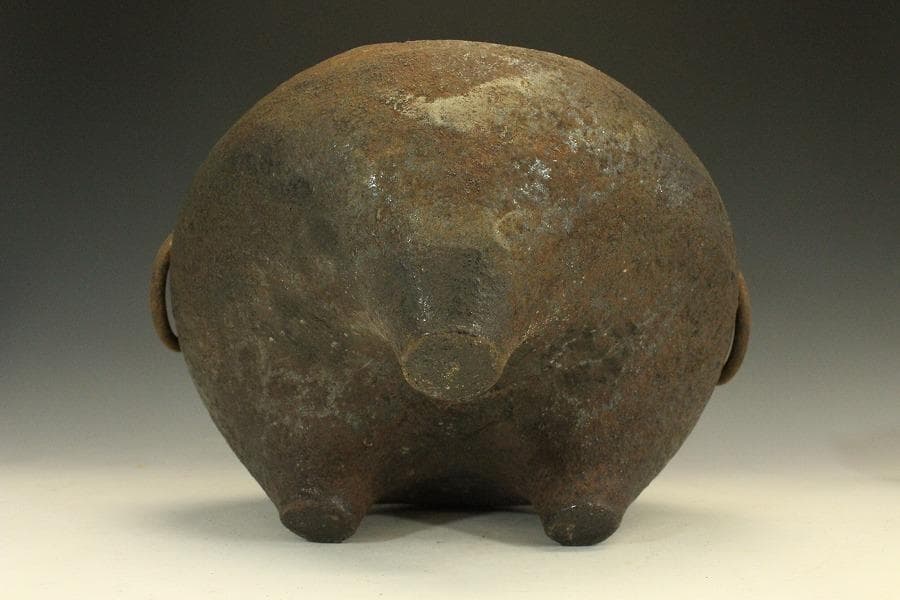 茶道具 鬼面風炉釜 平丸釜 環付 706