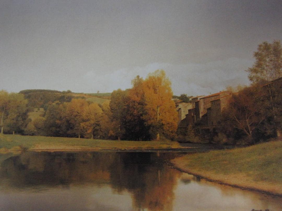 森本草介、【川辺の風景】、希少な額装用画集より、新品額装付