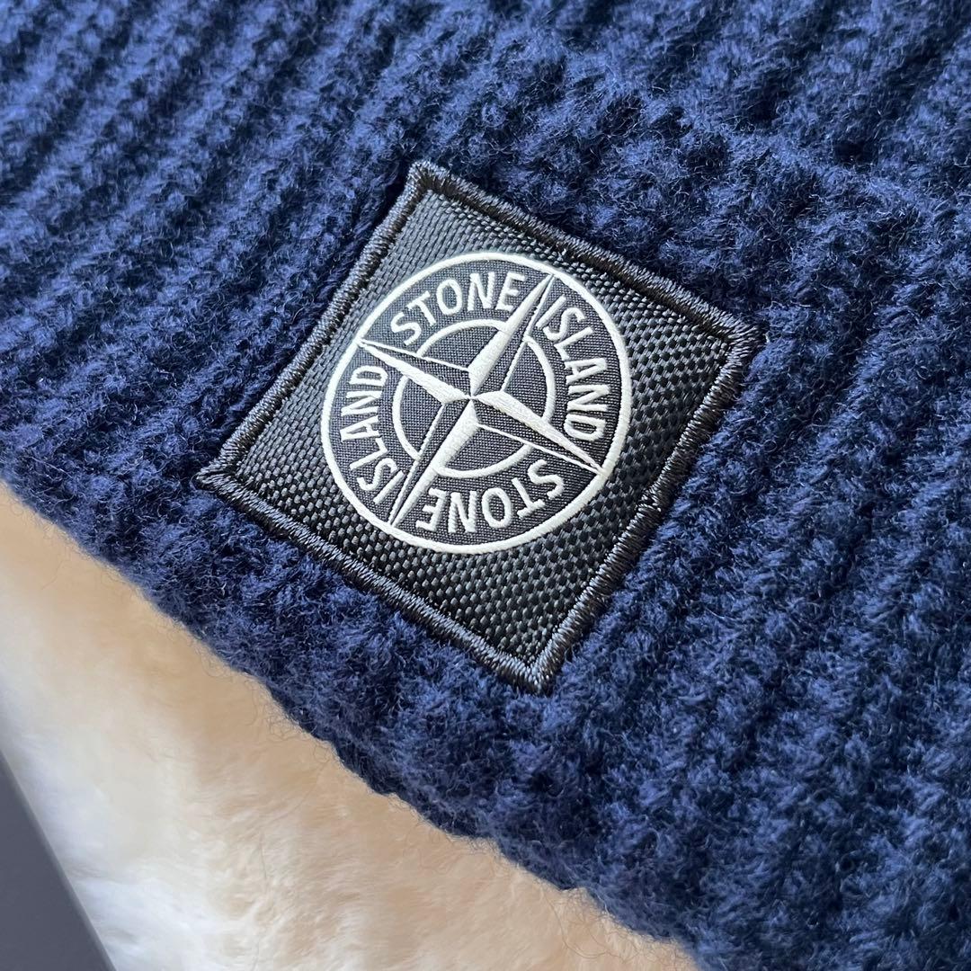 男女兼用◇STONE  ウール ロゴ ビーニー ニット帽 紺