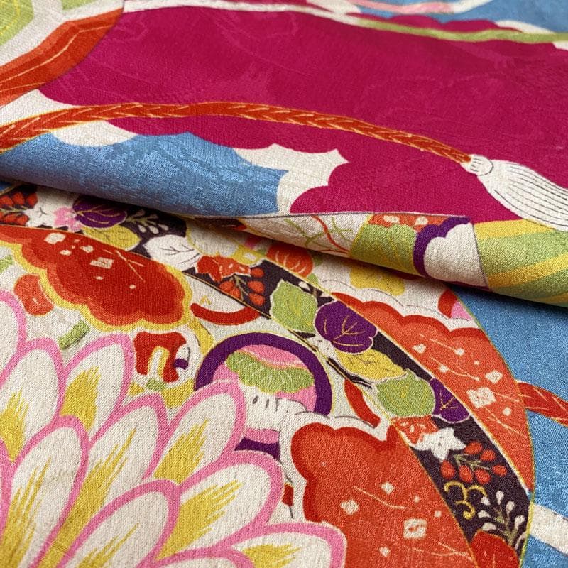 508ag8◎七五三 七歳 女児 アンティーク着物&開き帯 総柄 レトロ◎