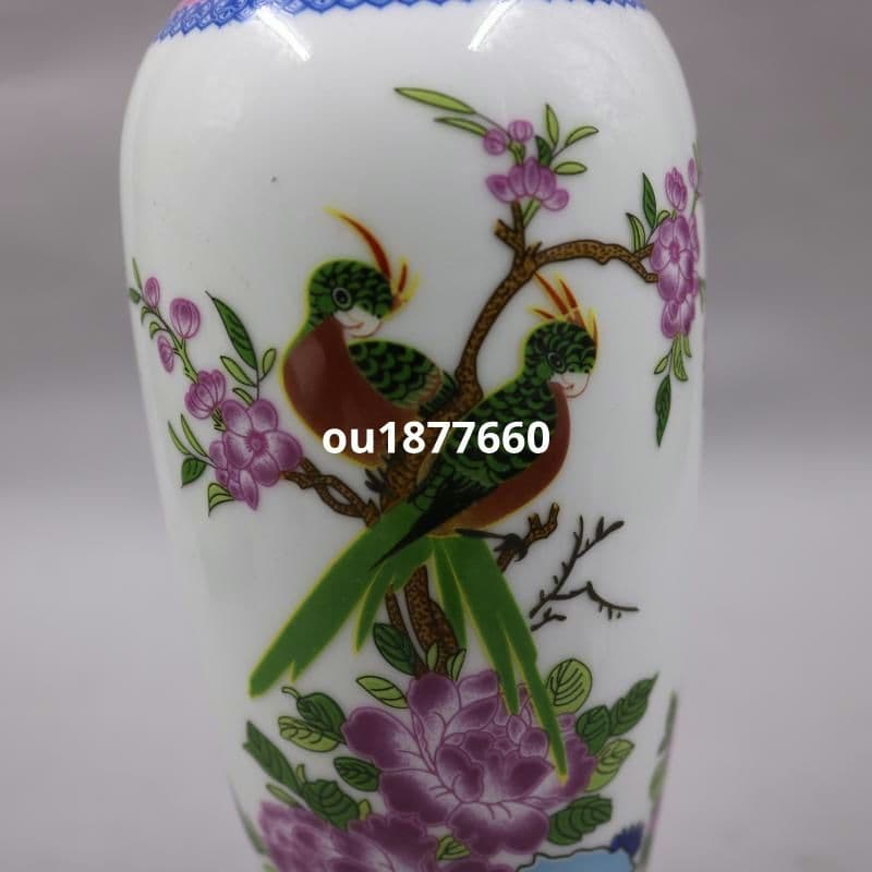 パステルインコ花鳥吉祥紋花瓶 景徳鎮 陶磁器 装飾品 現代工芸品 美術品 置物