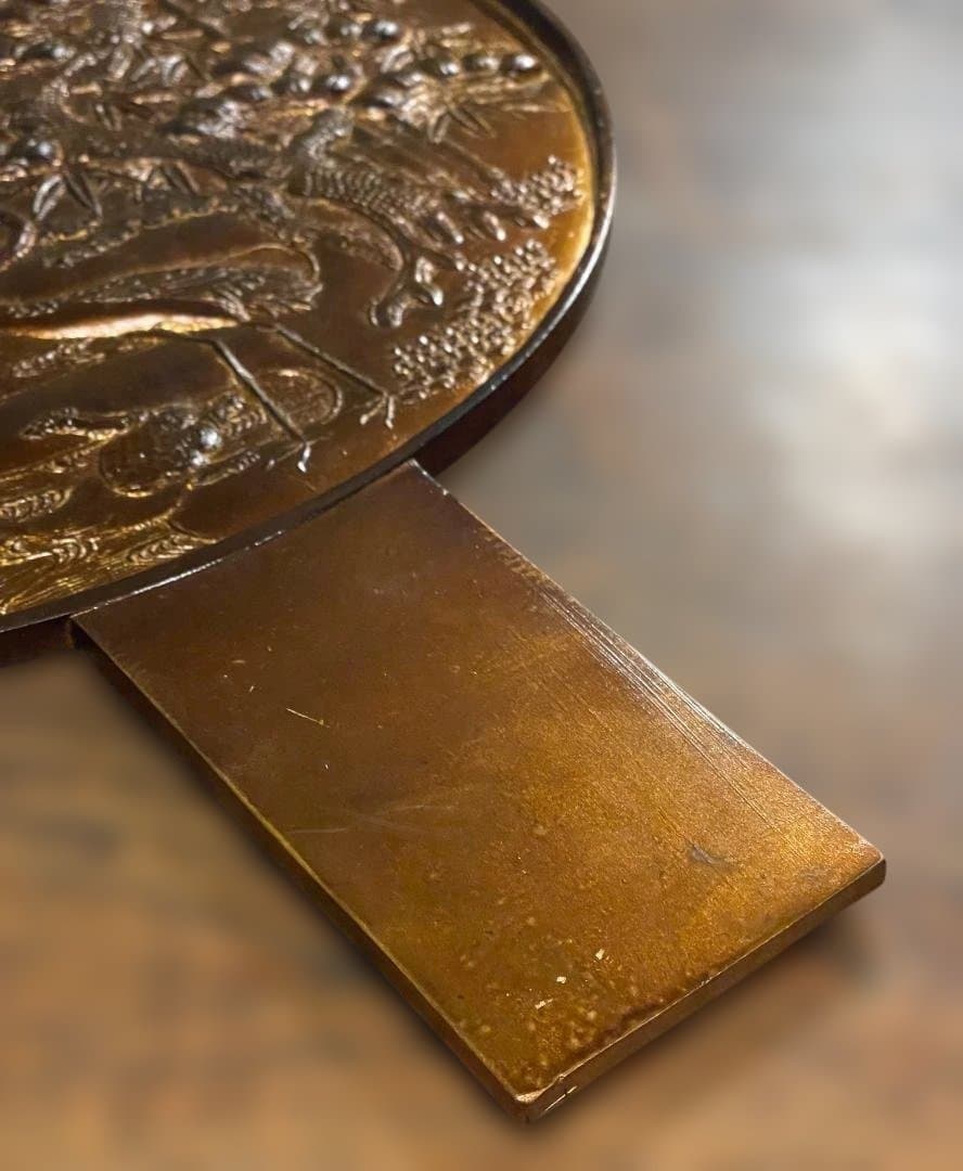 希少 特大 和鏡 銅鏡 鏡師 野田和泉守 藤原金益 松竹梅 鶴亀 骨董 柄鏡