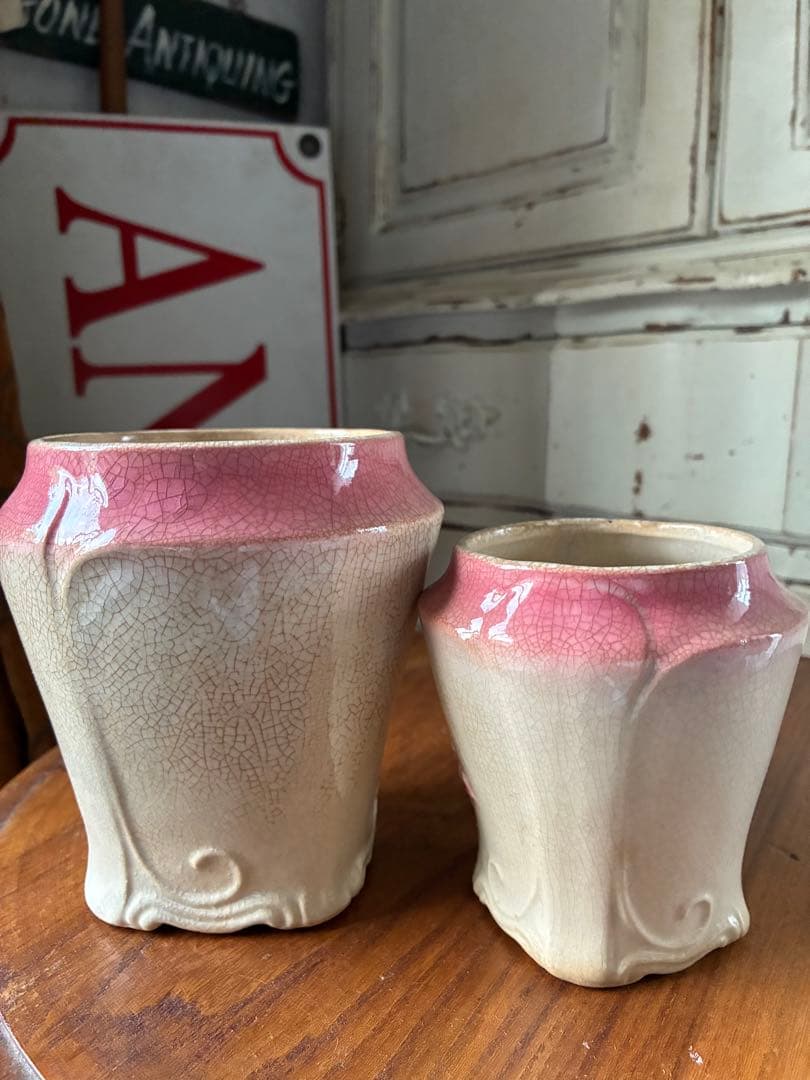 フランス　アンティーク　陶器　キャニスター　バルボティーヌ　ローズ　ピンクBレア