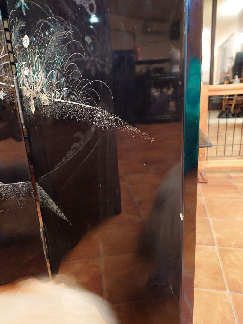 大型　孔雀の螺鈿　パーテーション　衝立て　屏風　 6つ折り