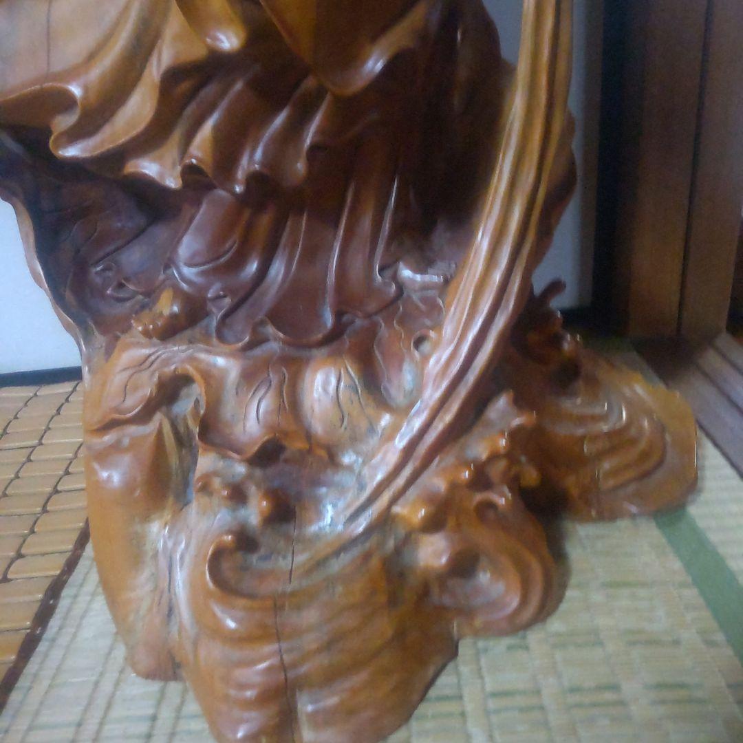 観音菩薩様 約1m 木製 仏像風彫刻 一本の木の根っこで作られてます