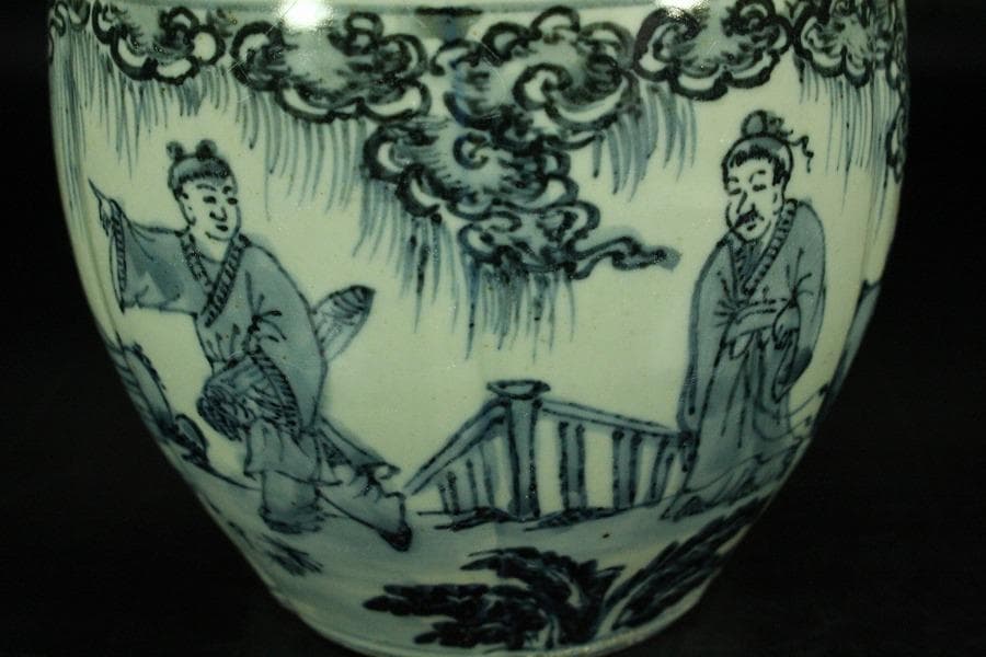 中国美術 青花 人物絵 筆筒 壷(K-LC852)