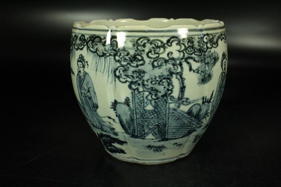 中国美術 青花 人物絵 筆筒 壷(K-LC852)