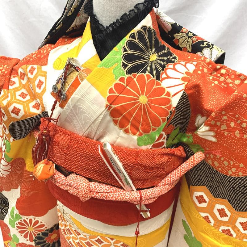 512ag47■七五三 七歳 女児 着物&袋帯 菊■状態良好
