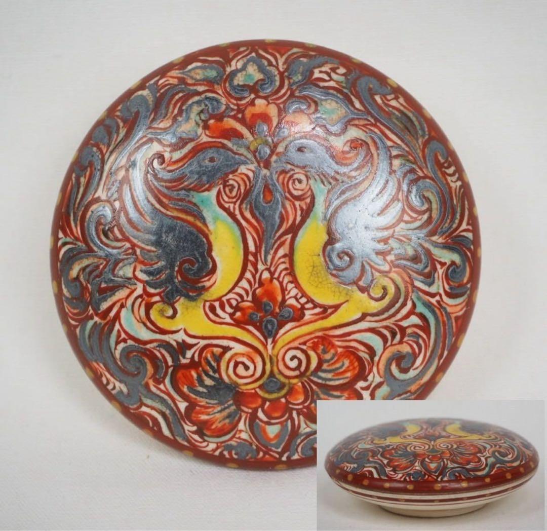 送料無料　古作　銀彩鳳凰文香合　華道具煎茶道具