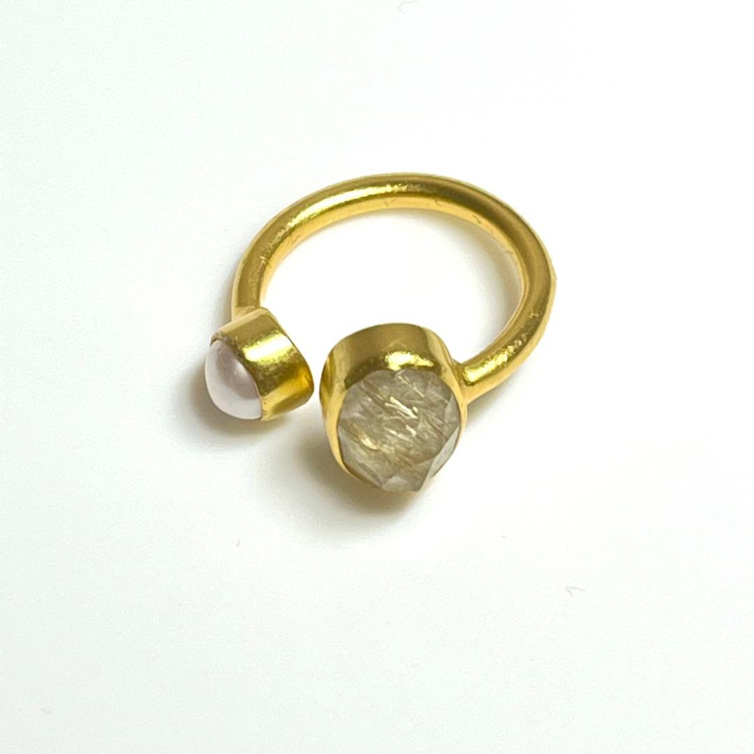 silver925 18kgp オープンリング〈ゴールドルチル、パール〉　指輪