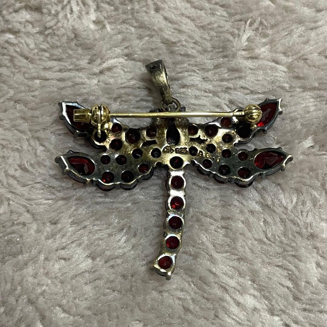 碌山 ROKUZAN ロクザン ガーネット 925トンボ ブローチ　トップ