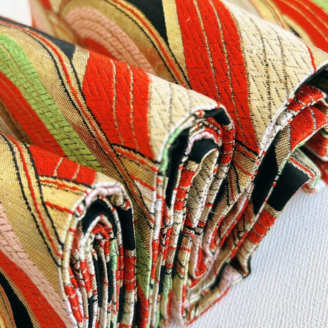 セット七五三7歳女の子長着＆袖なし長襦袢＆丸帯＆草履＆バッグ＆小物黄緑色金糸牡丹