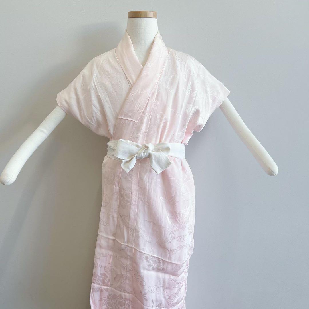 セット七五三7歳女の子長着＆袖なし長襦袢＆丸帯＆草履＆バッグ＆小物黄緑色金糸牡丹