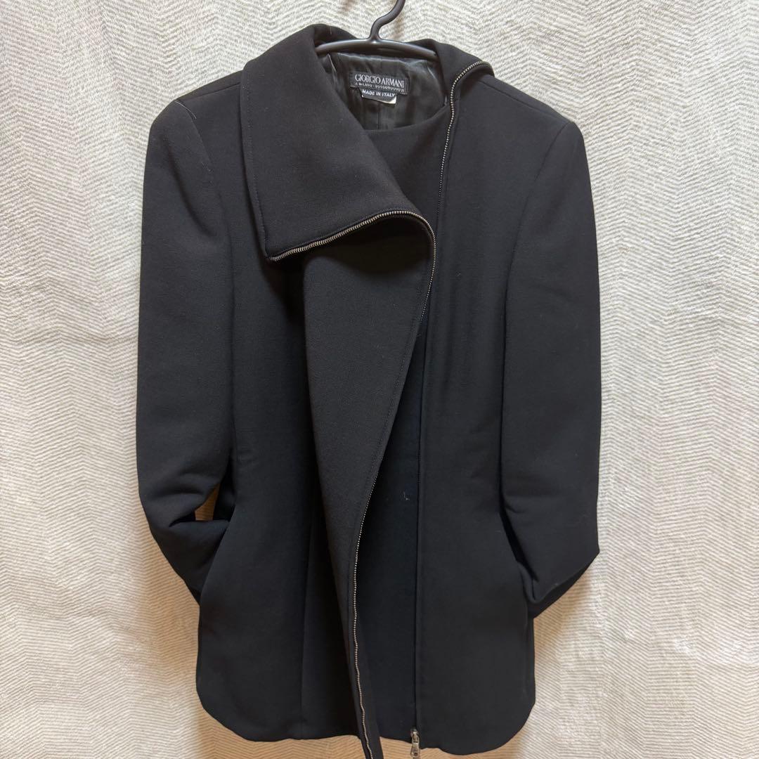 極美品ジョルジオアルマーニ 黒タグ ジップアップコート 2wayネック ブラック
