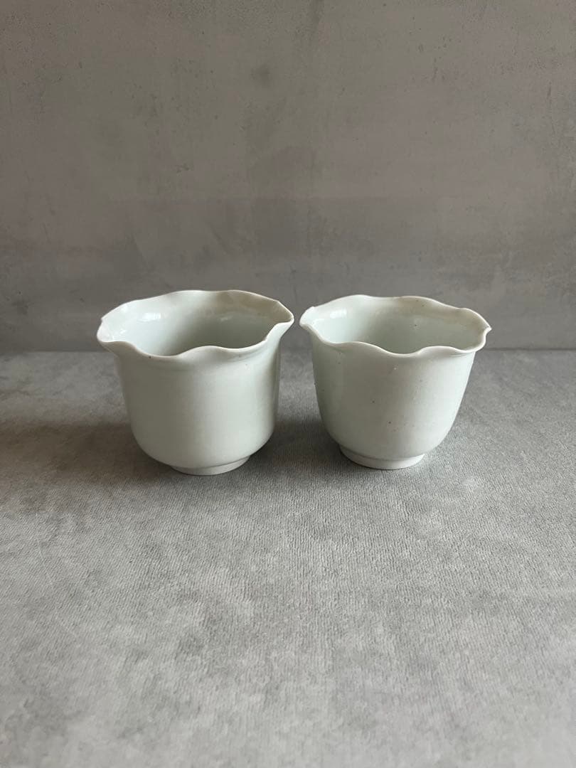 江戸中期 古伊万里 白磁 輪花 向付 2客セット