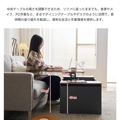 新作登場】センターテーブル 昇降テーブル 大容量収納 収納付き 幅110CM 北