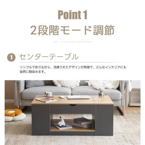 新作登場】センターテーブル 昇降テーブル 大容量収納 収納付き 幅110CM 北