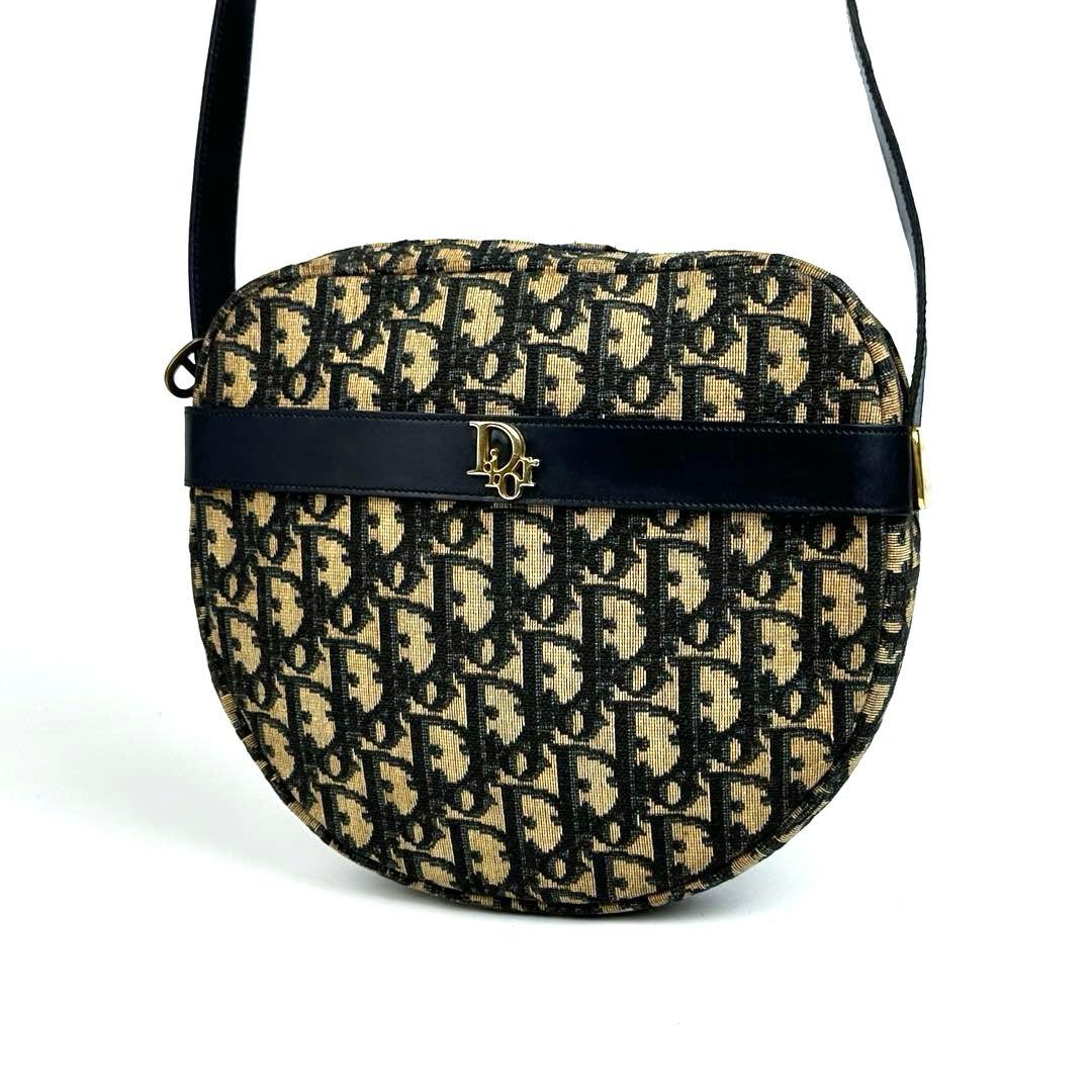 【美品】ディオール　ショルダーバッグ　トロッター　総柄　キャンバス　レザー　濃紺