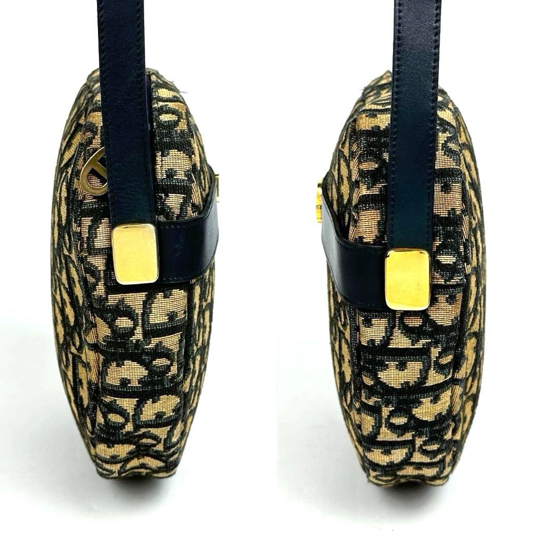 【美品】ディオール　ショルダーバッグ　トロッター　総柄　キャンバス　レザー　濃紺