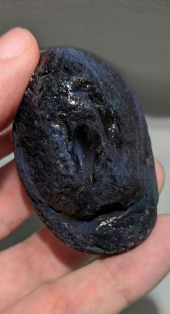 原石　十勝石玲瓏　ブルーベースレインボーオブシディアン　超特級品