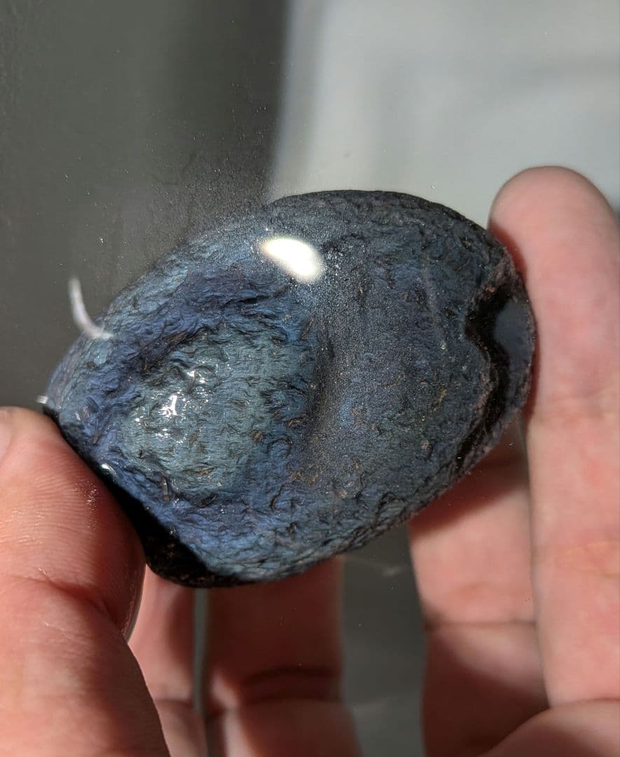 原石　十勝石玲瓏　ブルーベースレインボーオブシディアン　超特級品