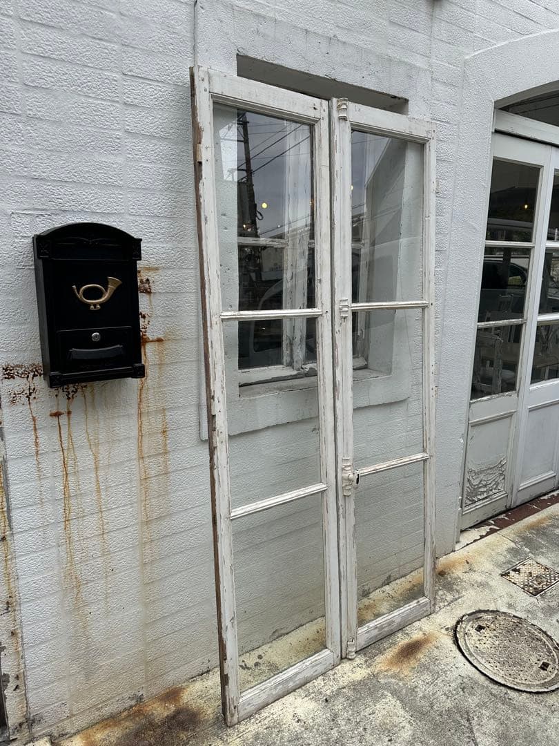 木製アンティーク窓 ガラス入り ホワイト