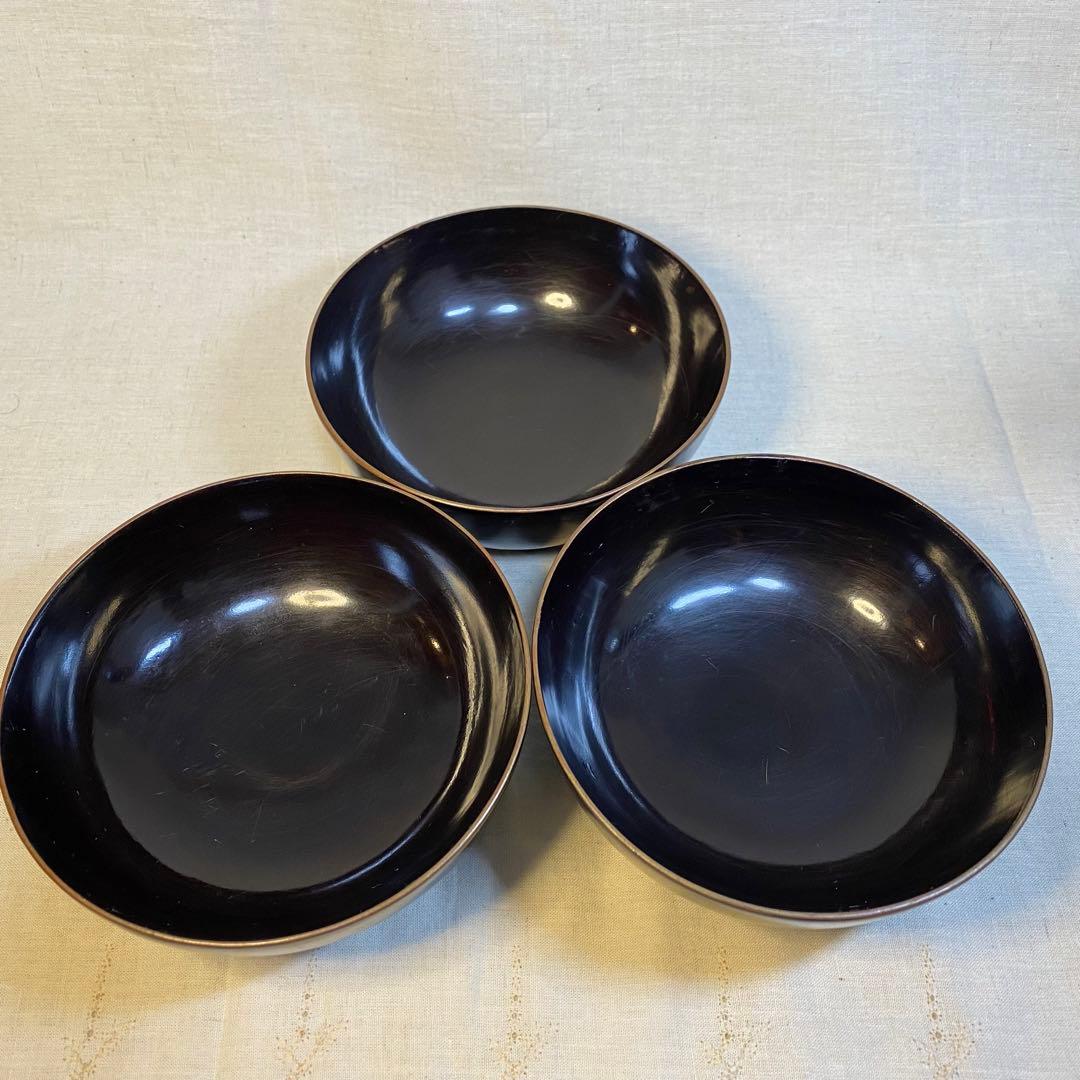 輪島塗　吸物椀　菓子椀　煮物椀　お椀　漆器　金蒔絵　松の図　木製　3客　セット⑧