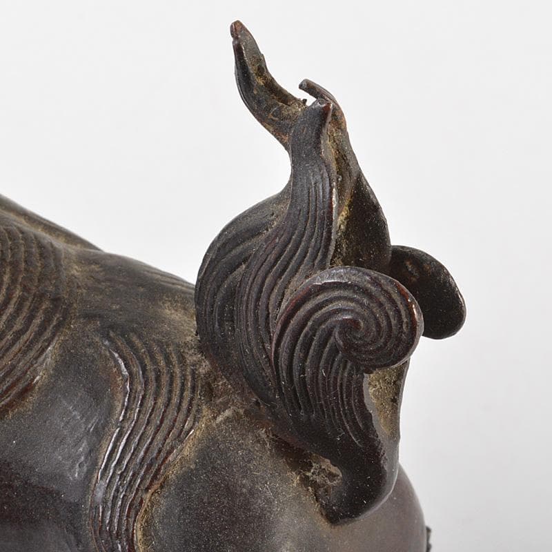 中国　古銅宣徳銅　玉乗り獅子　親子　鈴　置物　M　R7409