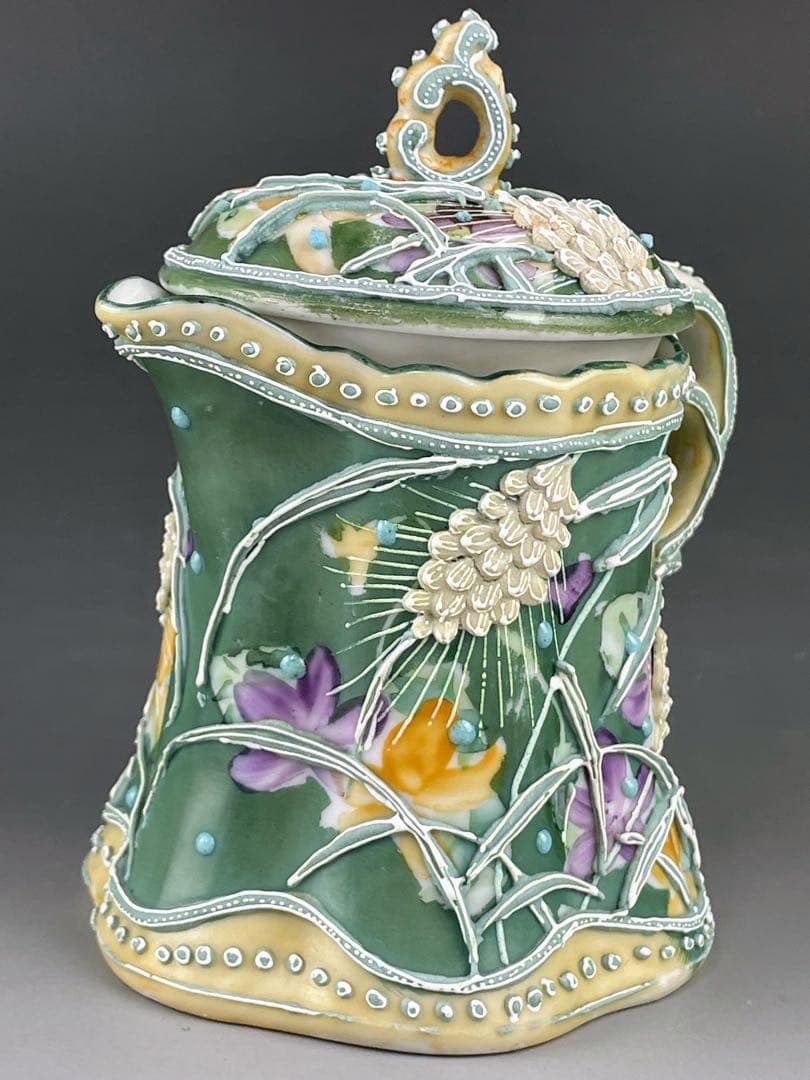 【希少】オールドニッポン アールヌーボー 麦図 一陳盛り上げ クリーマー ジャグ