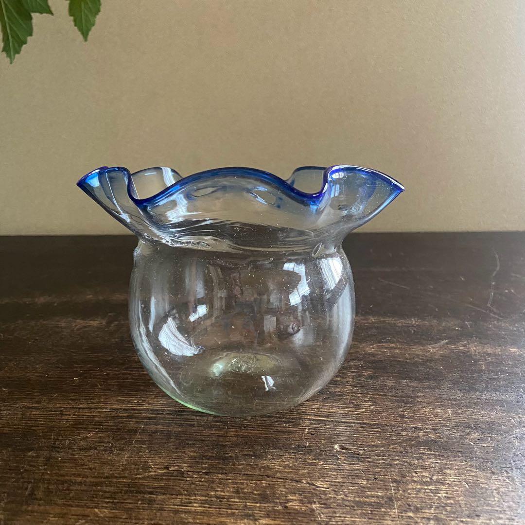 大正ガラス　金魚鉢　古い硝子　アンティーク　吹きガラス　レトロ　めだか