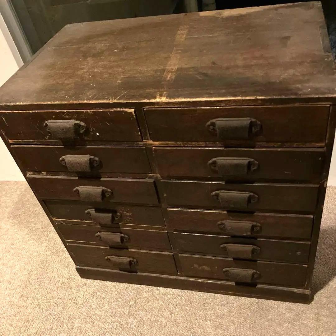 古道具・木製12段引き出し小物棚