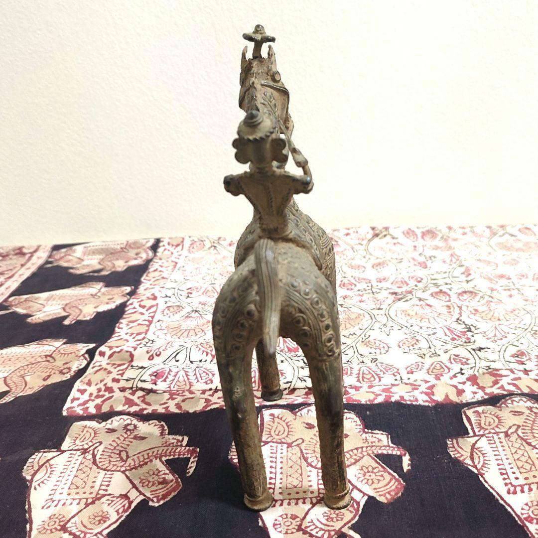 【アンティーク】インドの鋳造工芸品✨馬に乗る兵士のブロンズ像