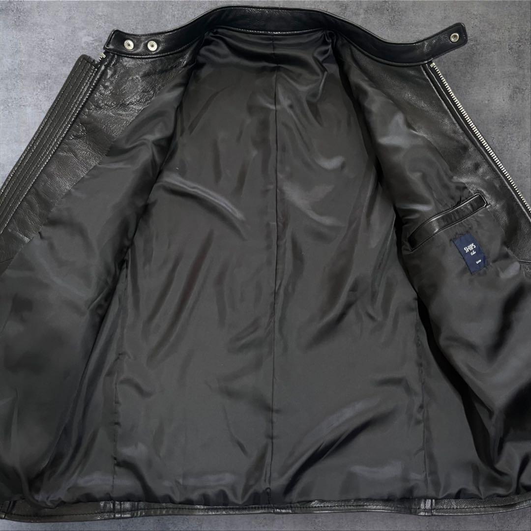 【美品】 シップス シングル ラムレザー ライダースジャケット L ブラック