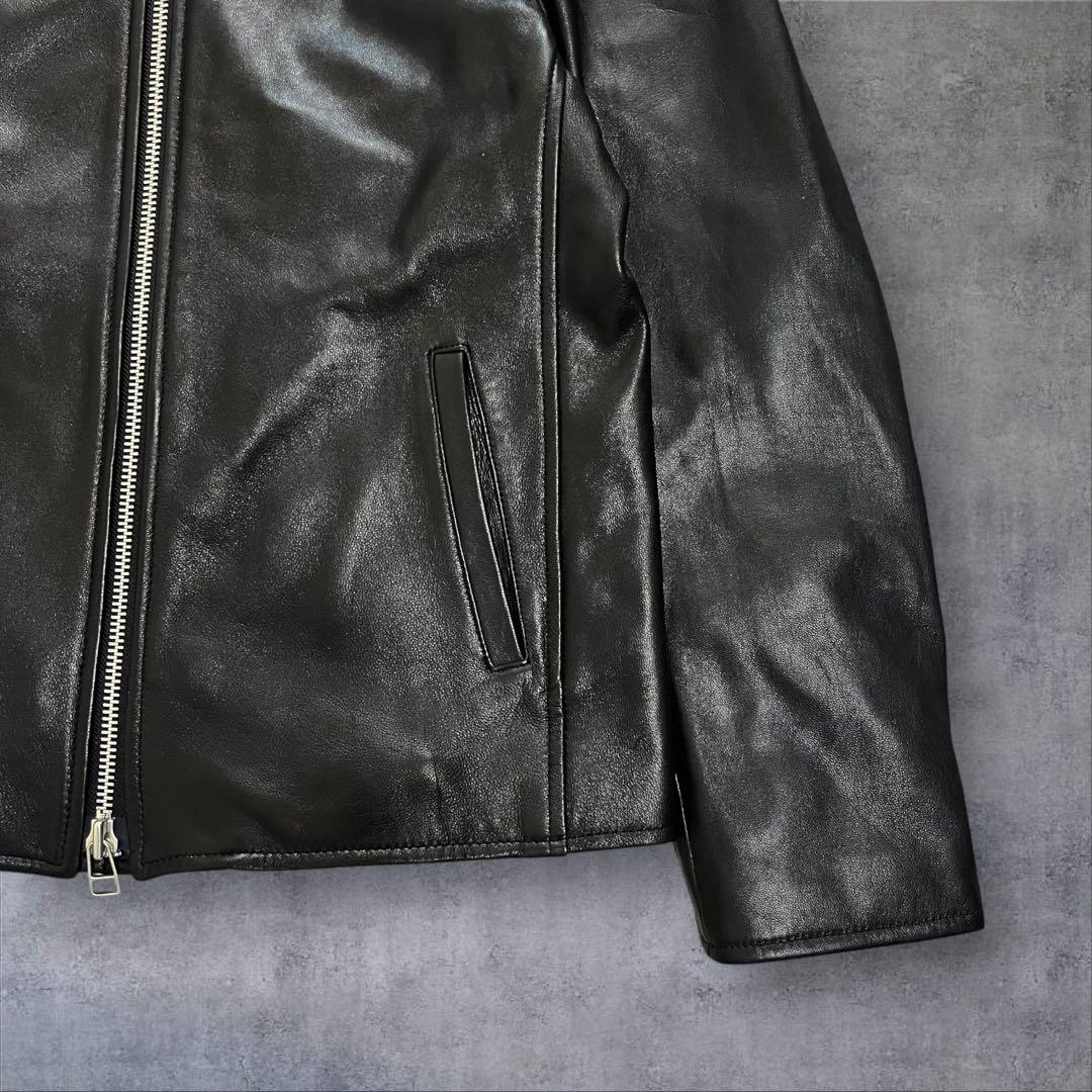 【美品】 シップス シングル ラムレザー ライダースジャケット L ブラック