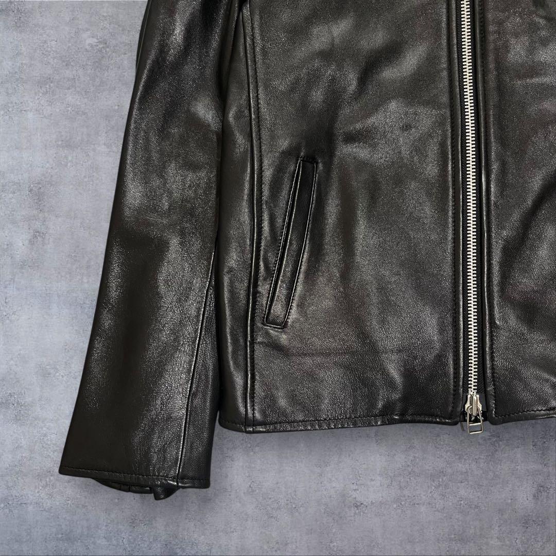 【美品】 シップス シングル ラムレザー ライダースジャケット L ブラック