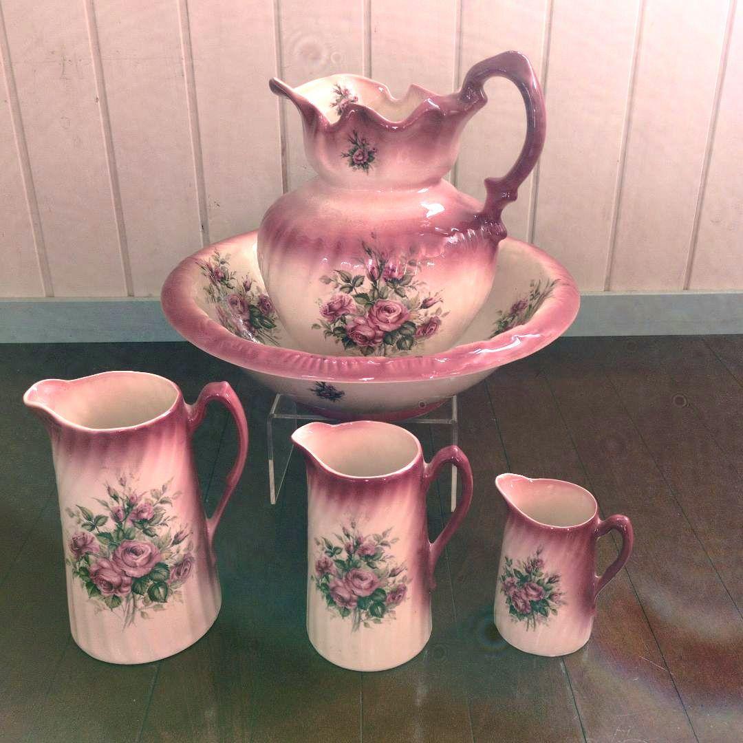 ★英国製　大きい洗面器とピッチャーの５点セット