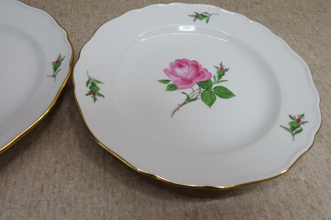マイセン ピンクローズ 金彩プレートペア
